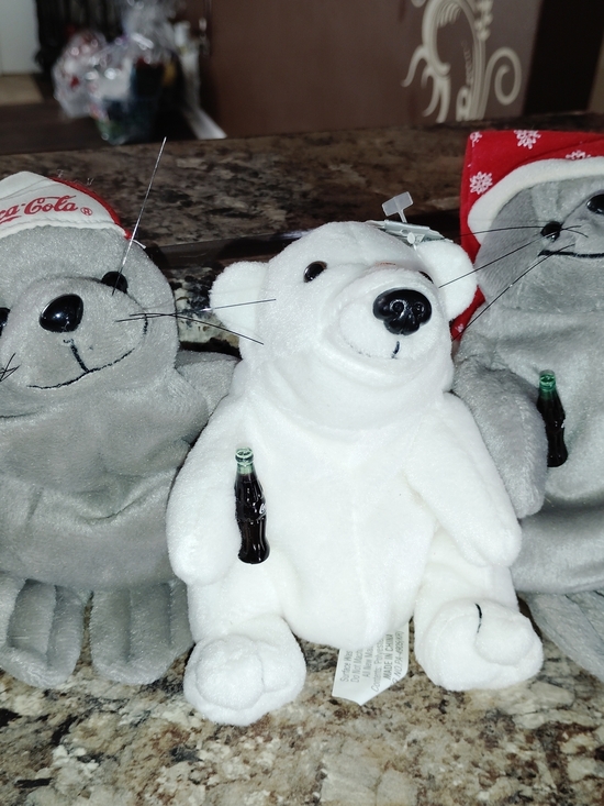 Coca-Cola White Polar Bear Plush Holding Coke Bottle